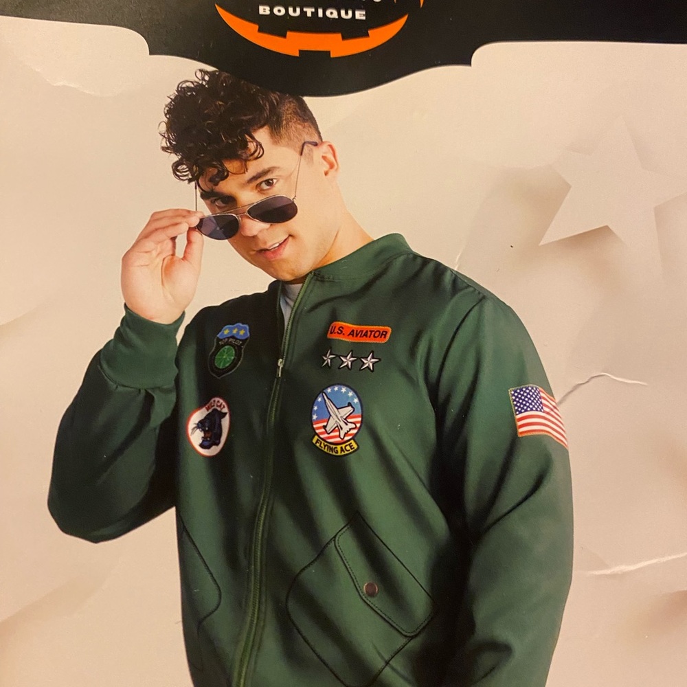 Green Bomber Jacket with Patches